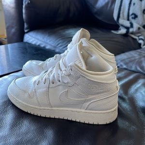 Nike Jordan 1 Mid Triple White Youth Size 5 - Fits Women's Size 7